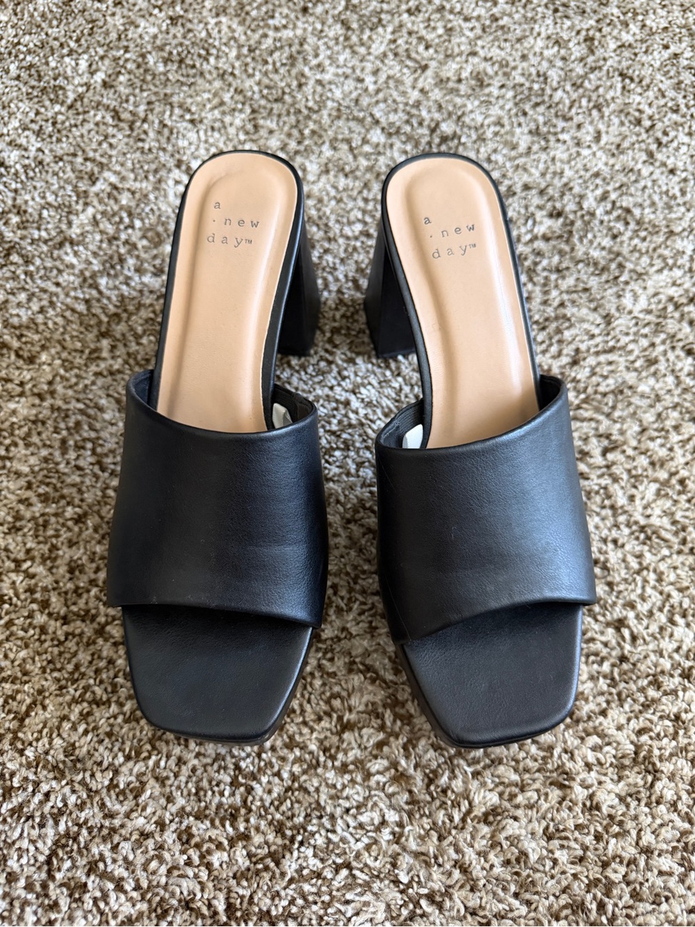 a new day Black Square-Toe Block Heel Sandals